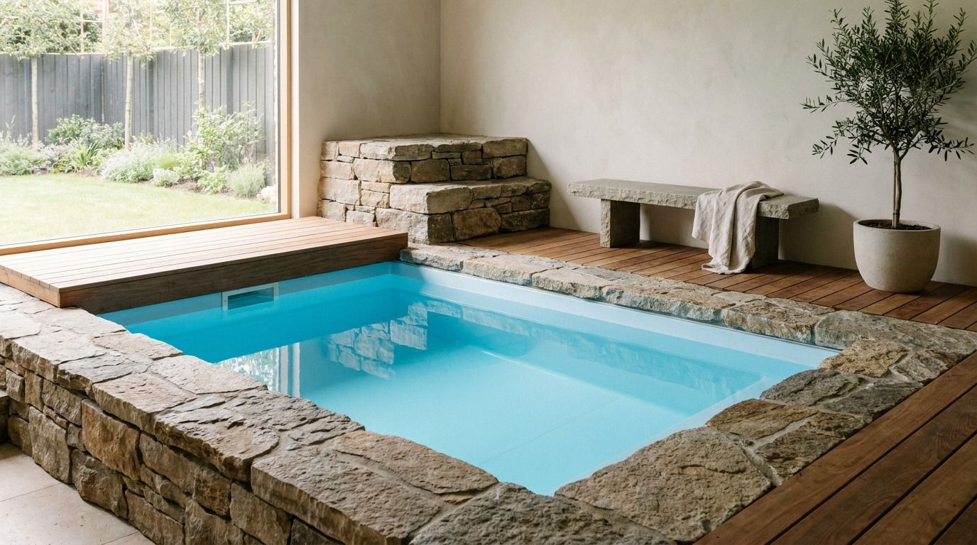 Clear, bright water of a home cold plunge