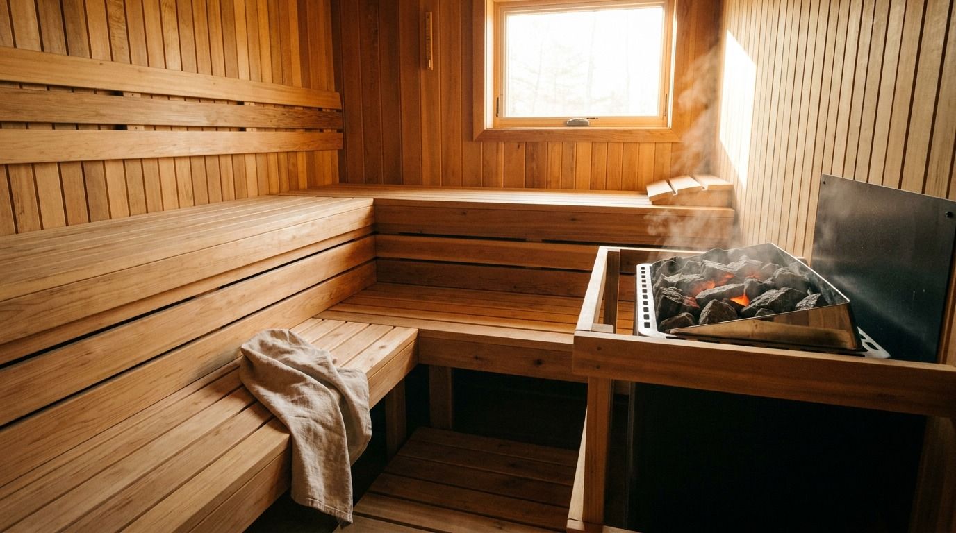 Warm interior of a private home sauna
